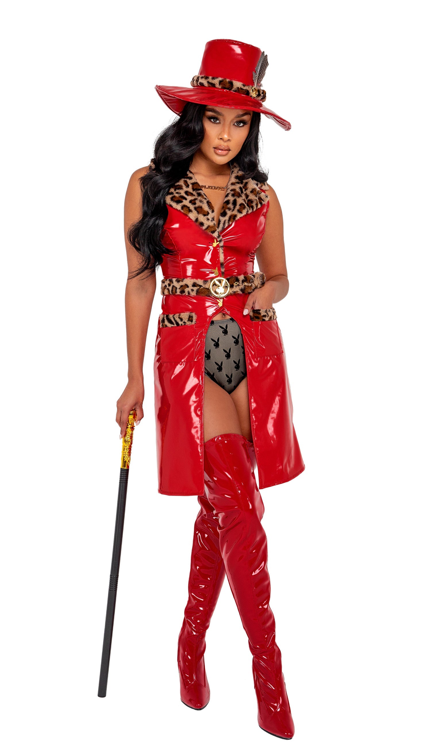 Playboy high roller costume, vinyl and faux fur, view 3